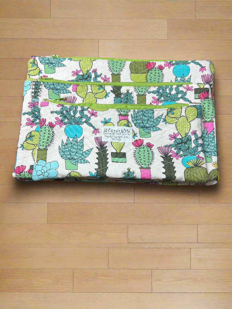 Cacti Party Handmade Quilted Zipper Pouches