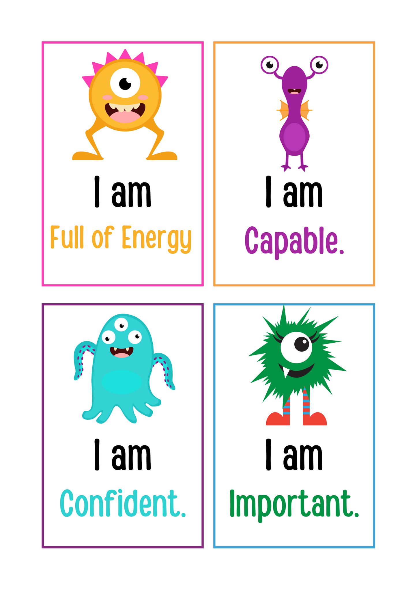 Kids Monster Positive Affirmation Cards Digital Download