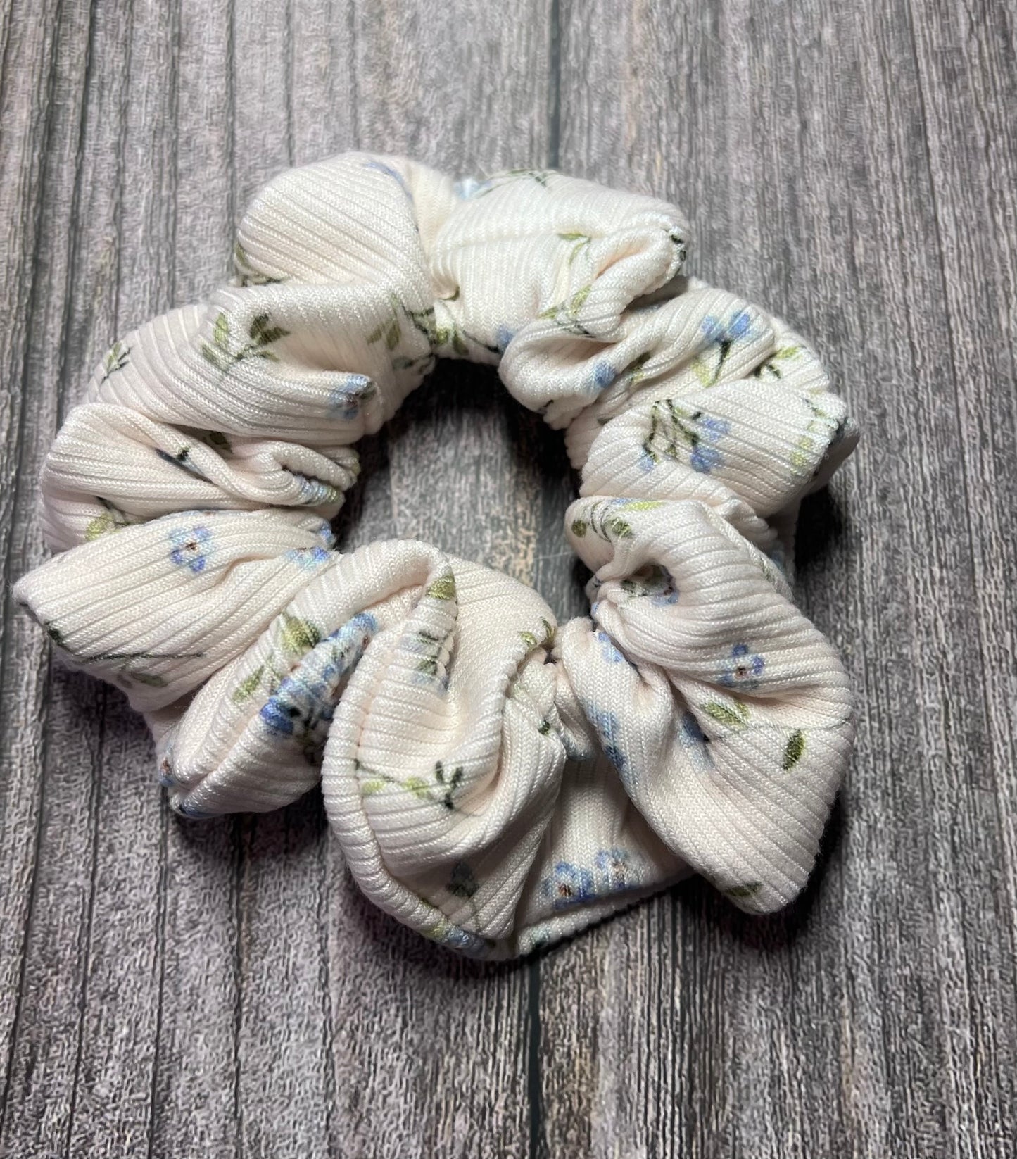 Ivory & Blue Floral Scrunchie