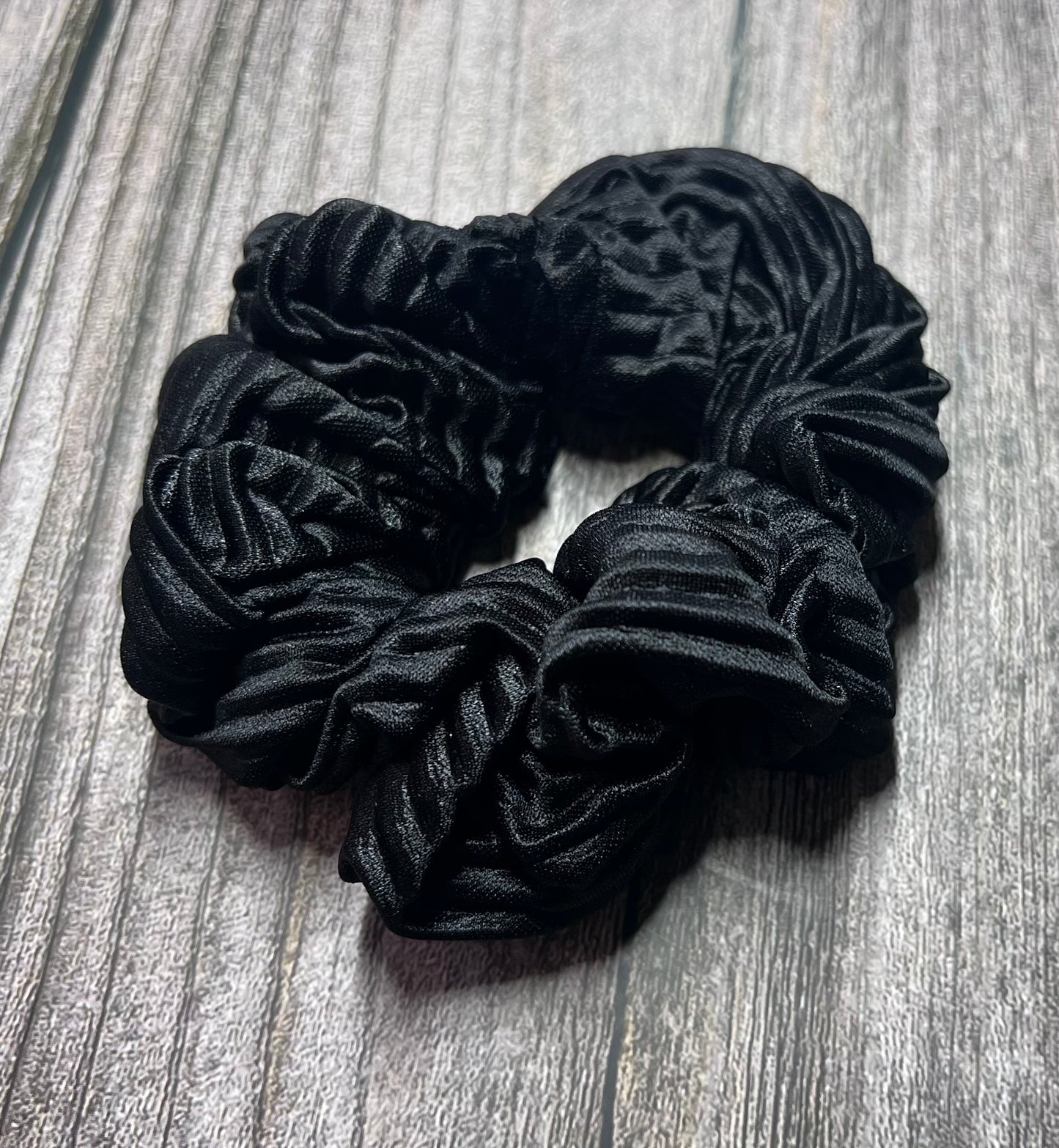 Black Ribbed Satin Scrunchie