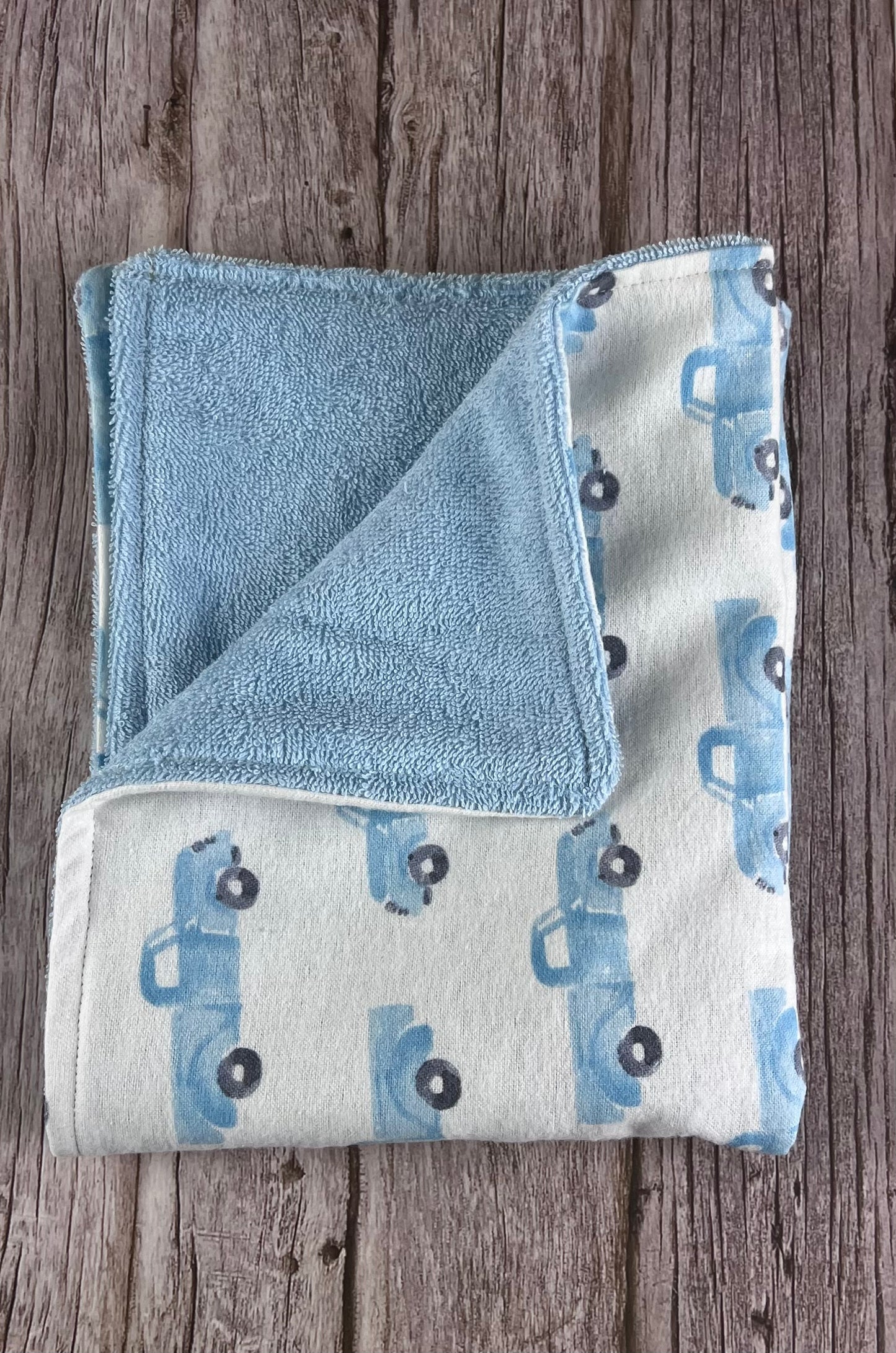 Blue Trucks w/ Blue Terrycloth Burping Cloth