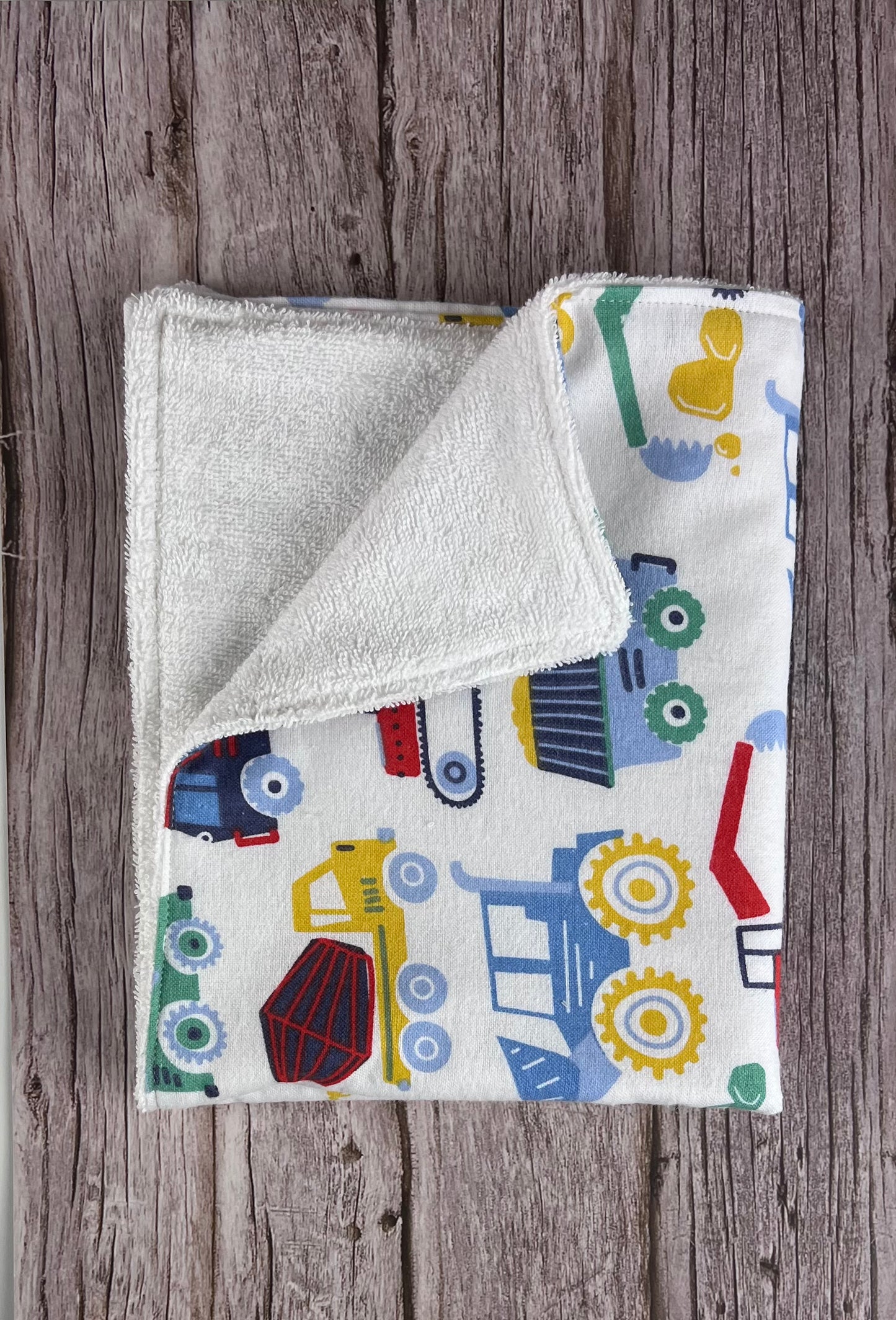 Boulders & Trucks w/ White Terrycloth Burping Cloth