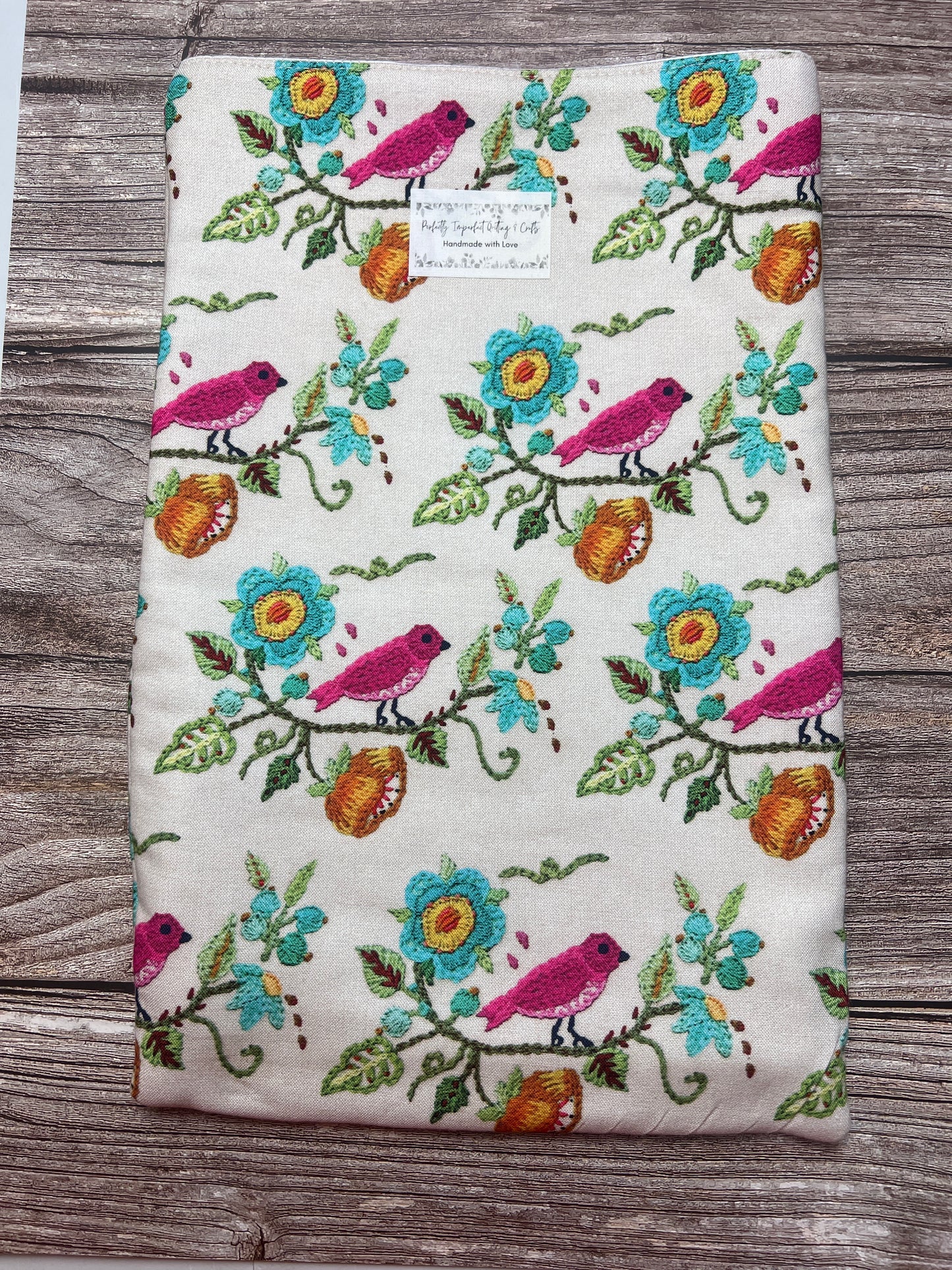 Hot Pink Birdie & Teal Flowers Book Sleeve