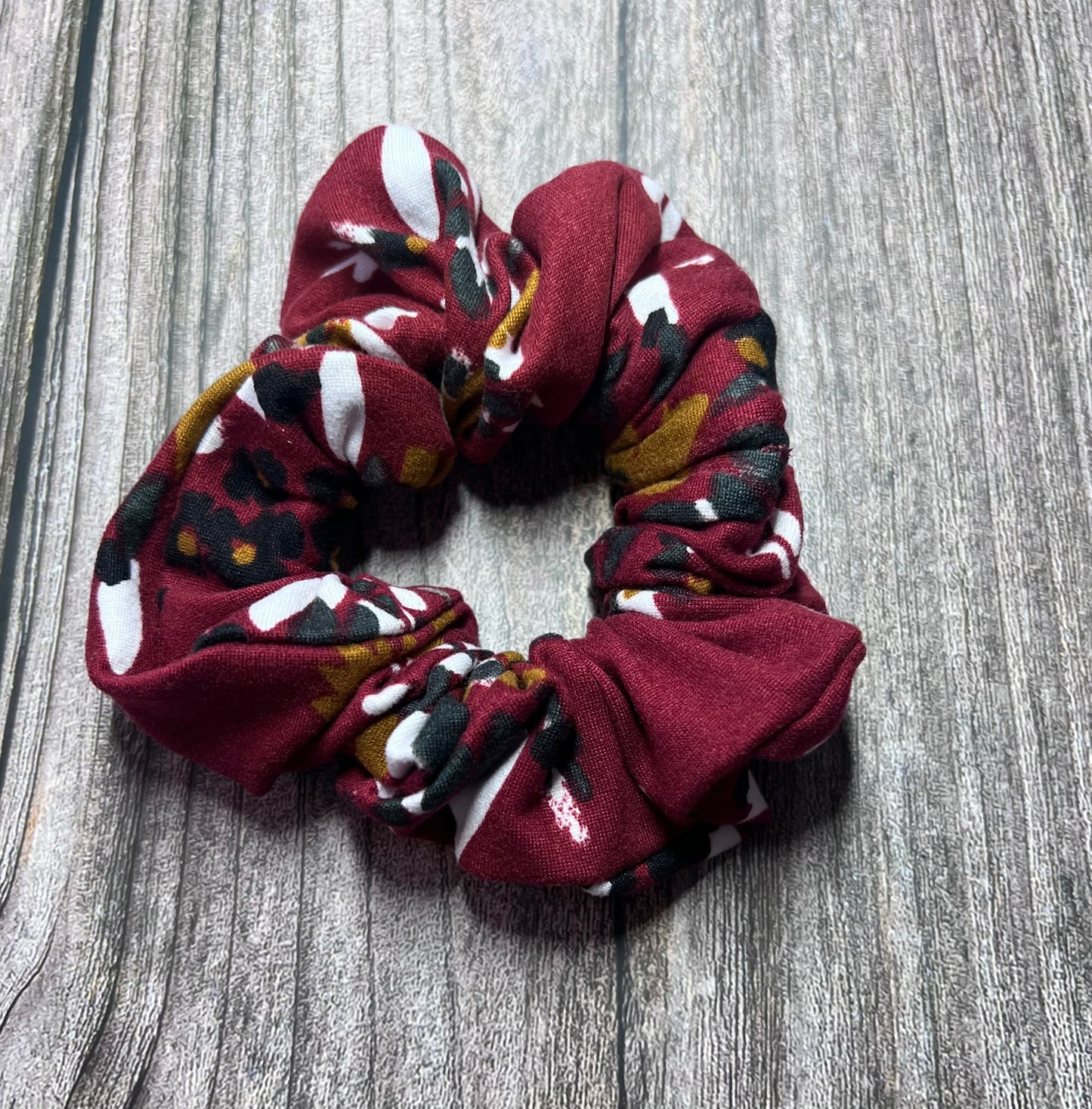 Burgundy & White Floral Scrunchie