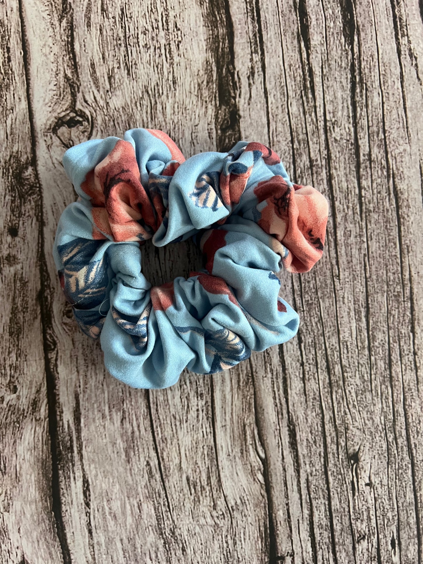 Sky Blue & Mauve Roses Scrunchie