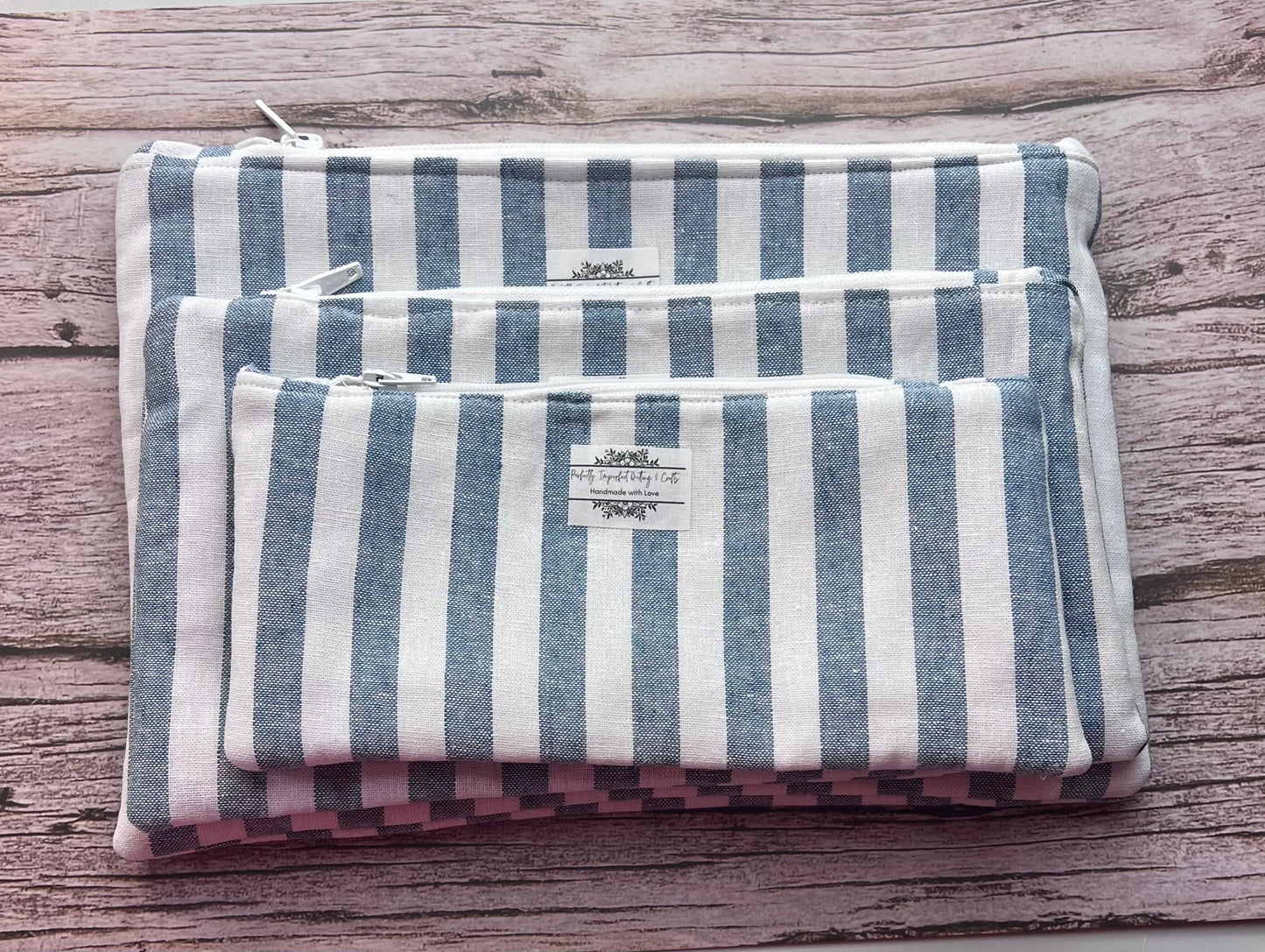 Blue Jean Striped Handmade Quilted Zipper Pouches
