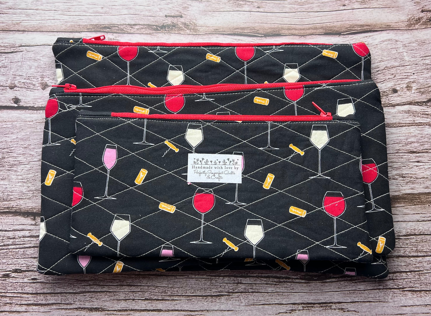 Wine & Fun Times Handmade Quilted Zipper Pouches