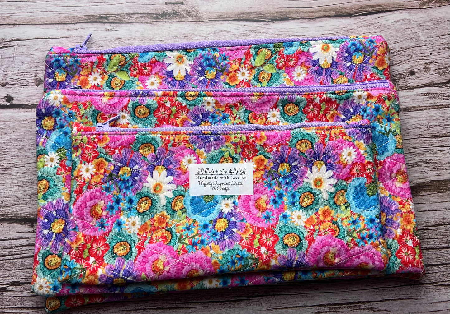 Flower Party Handmade Quilted Zipper Pouches