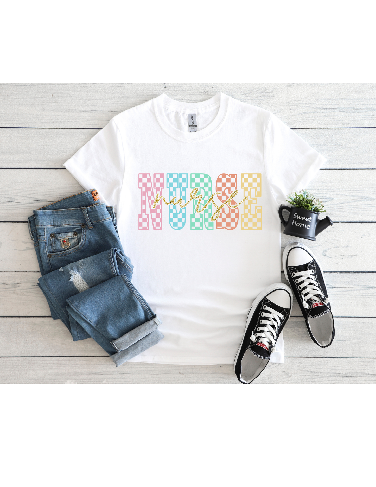 Nurse Checker Gold Font Graphic T