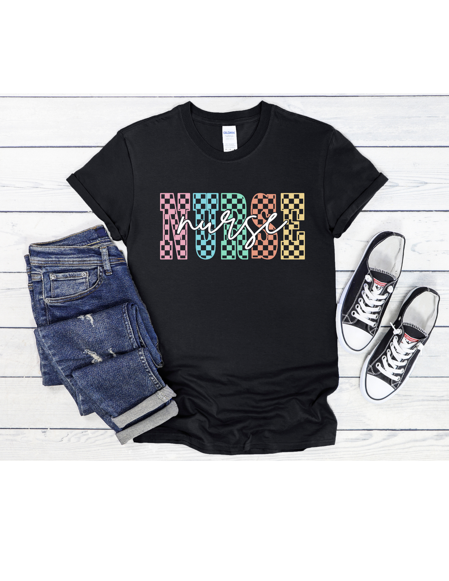 Nurse Checker White Font Graphic T