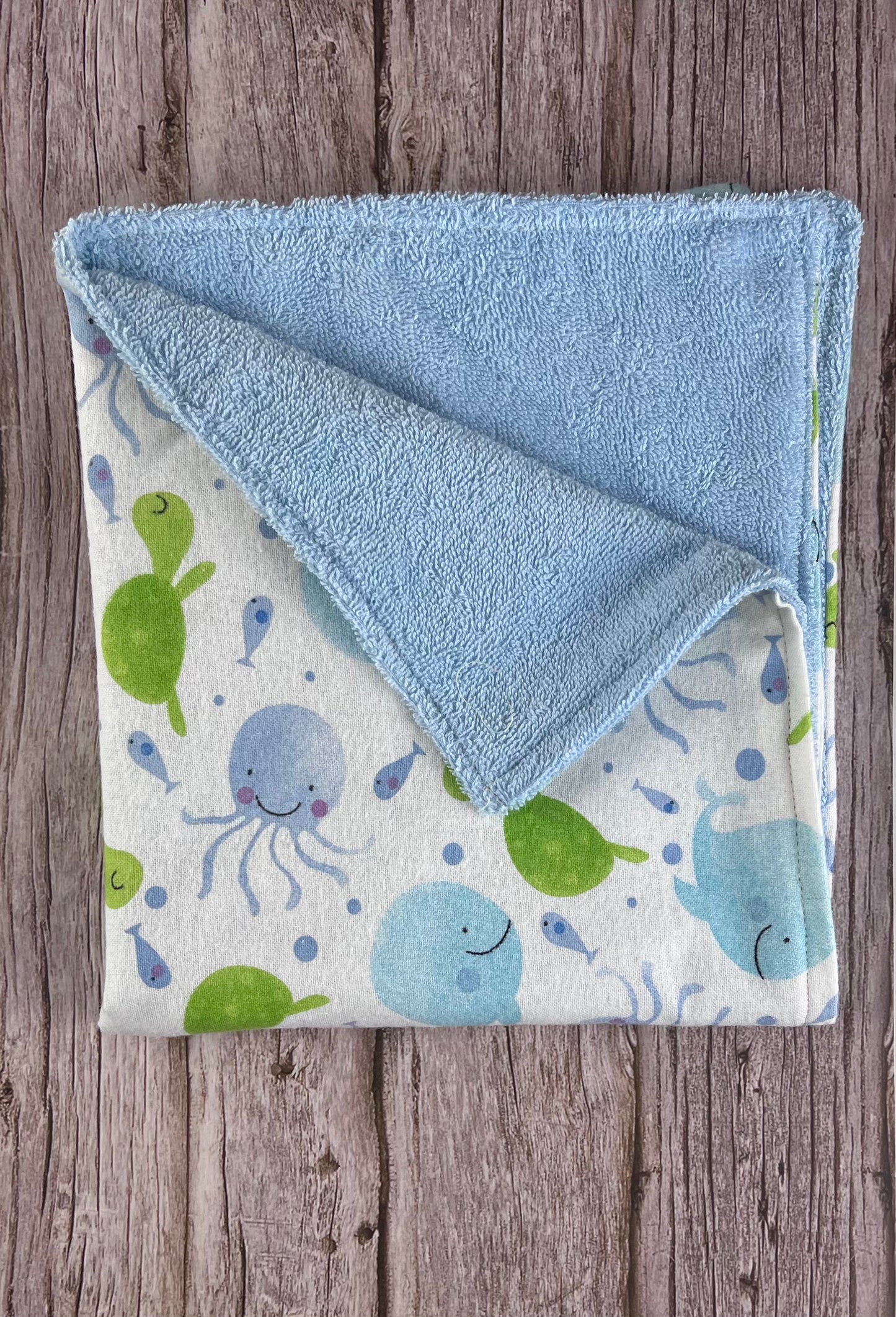 Whales & Turtles w/ Blue Terrycloth Burping Cloth