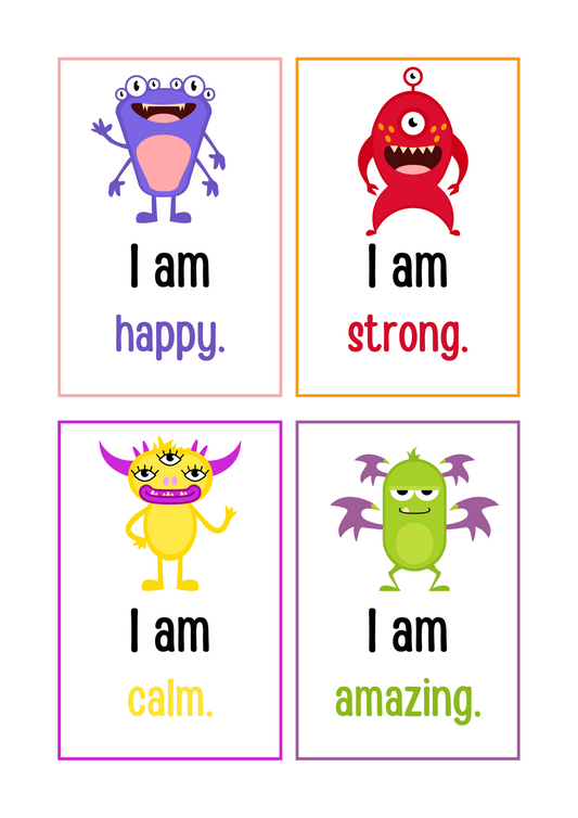 Kids Monster Positive Affirmation Cards Digital Download