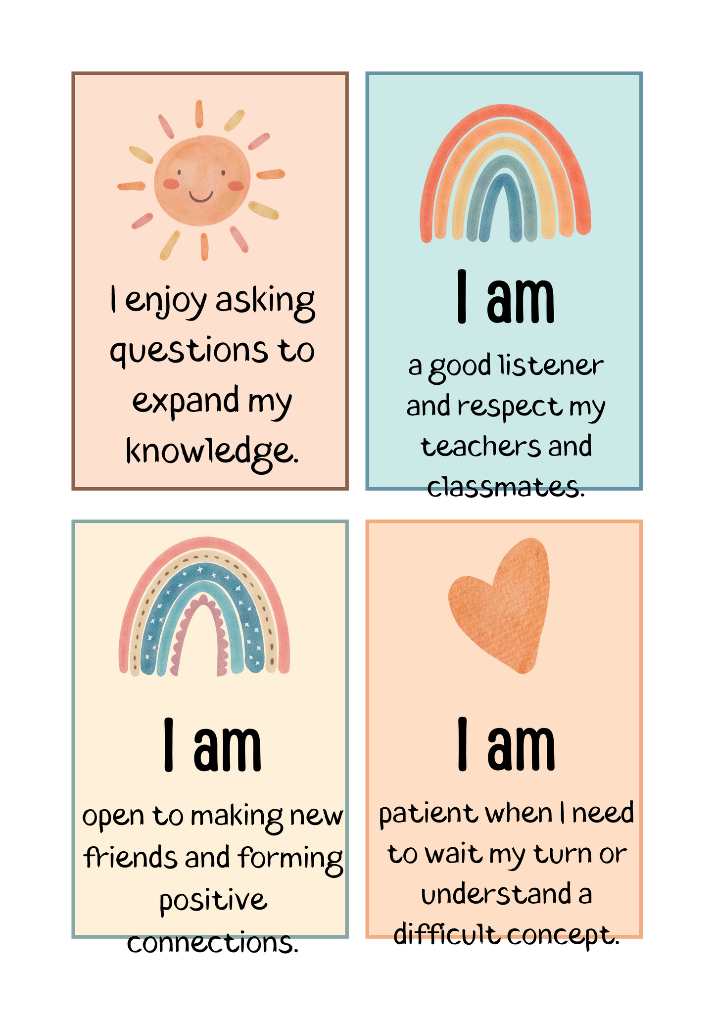 Kids Boho Positive Affirmation Cards Digital Download