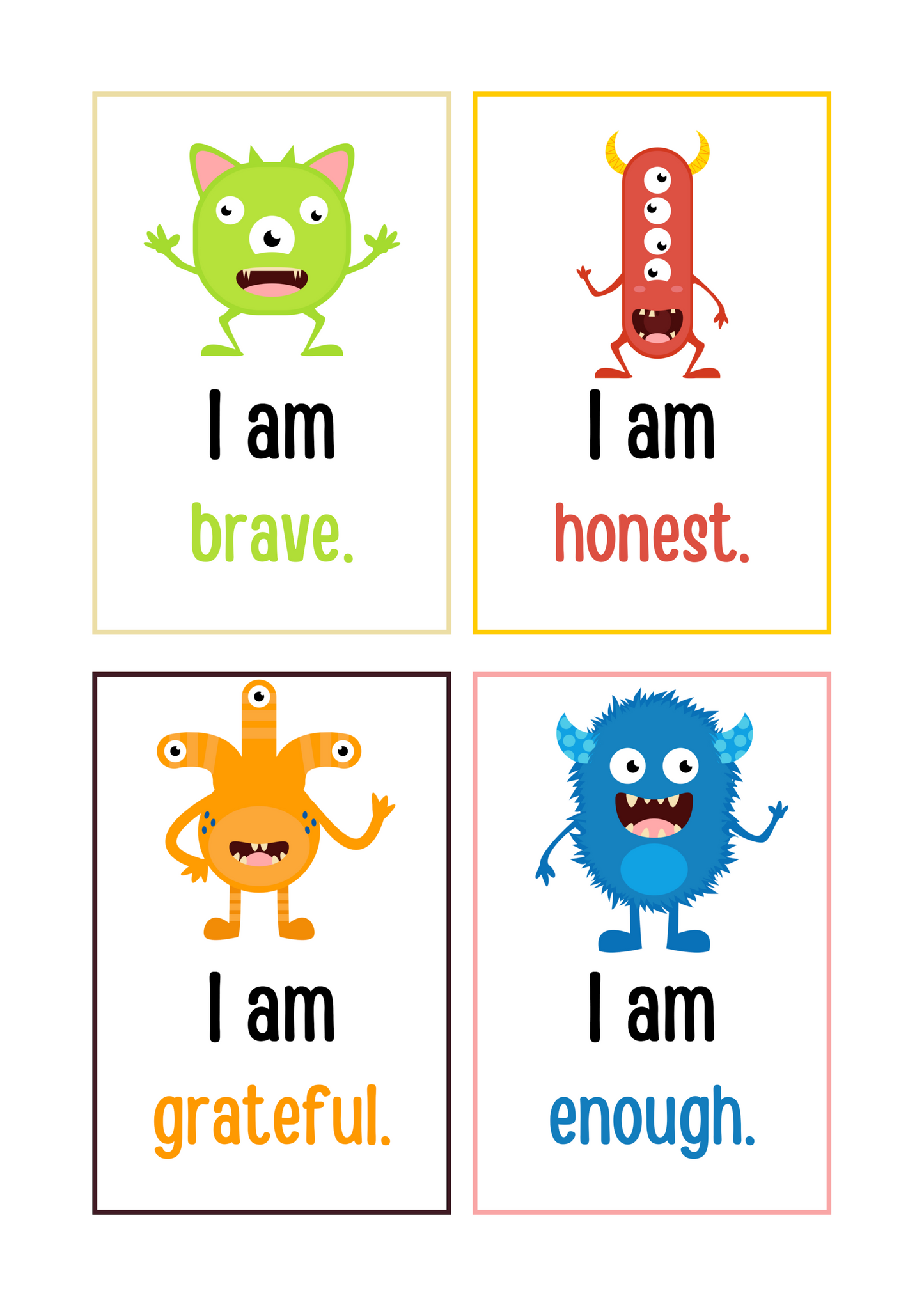 Kids Monster Positive Affirmation Cards Digital Download