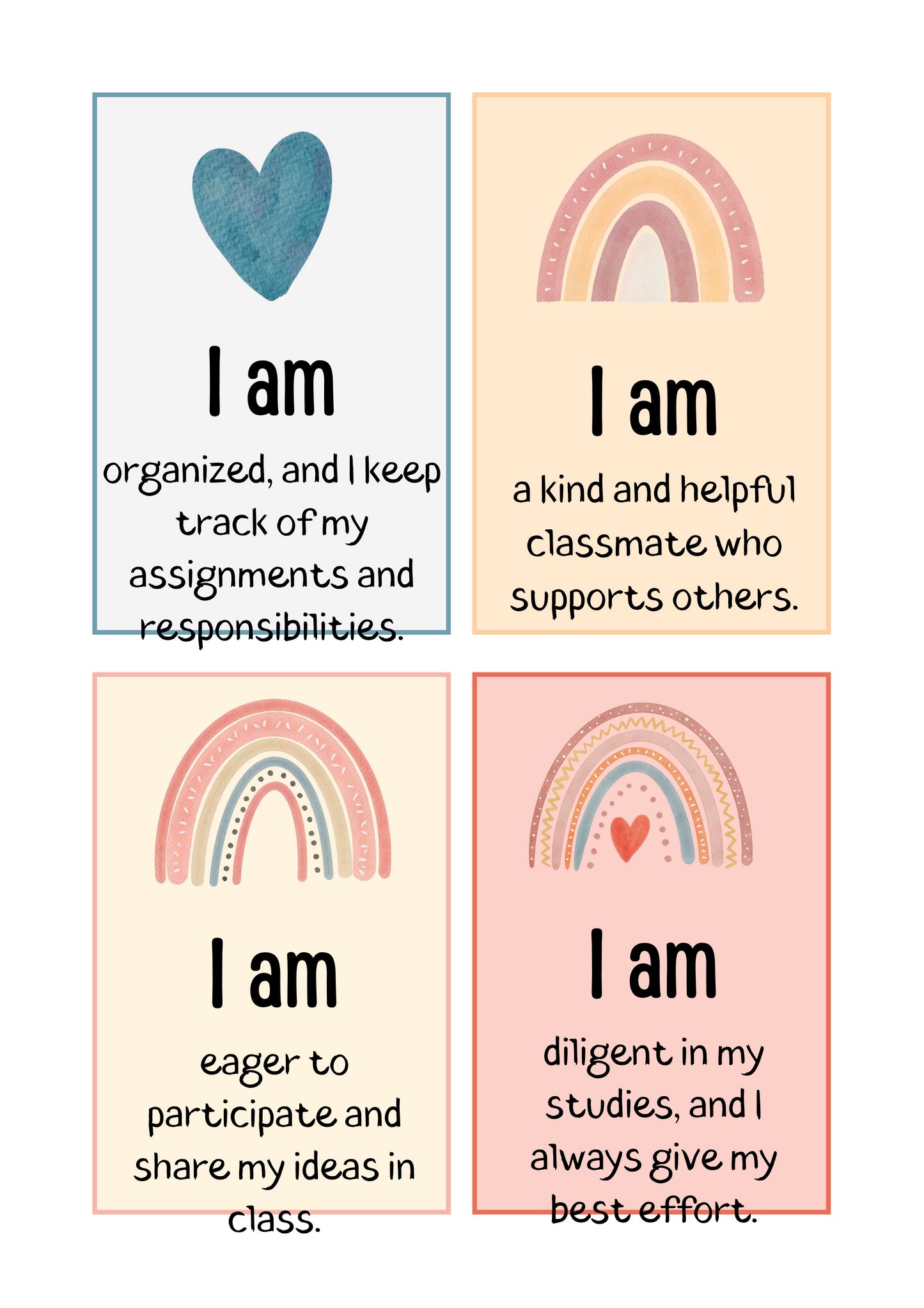 Kids Boho Positive Affirmation Cards Digital Download