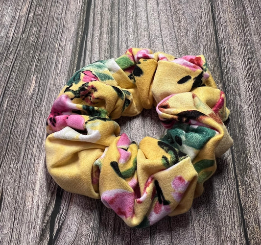 Yellow Floral Scrunchie