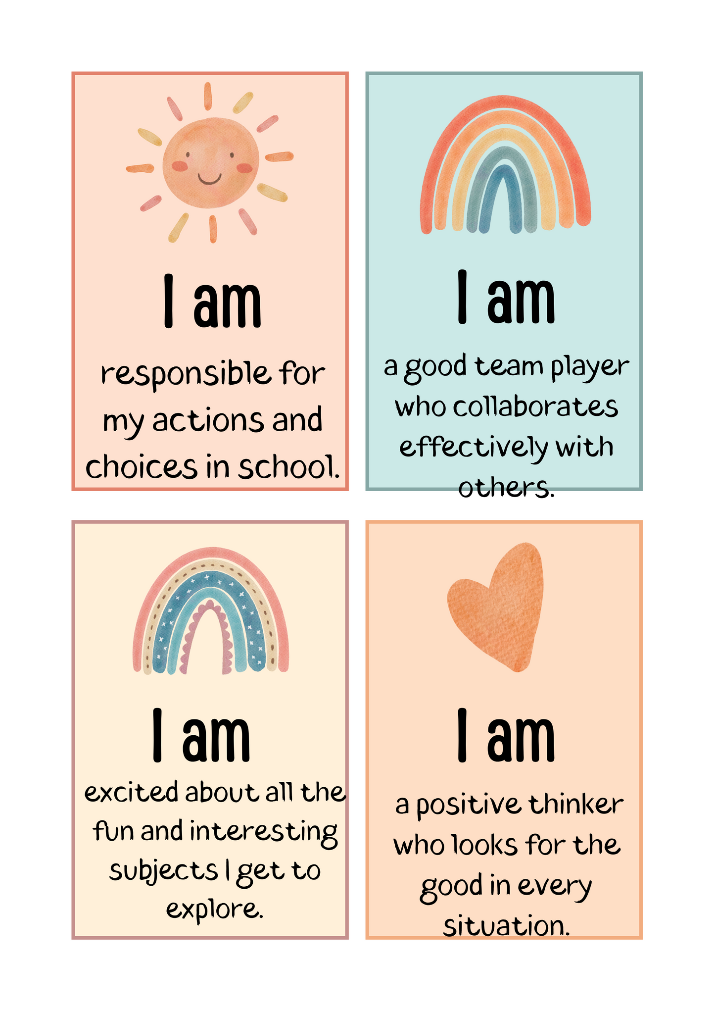 Kids Boho Positive Affirmation Cards Digital Download