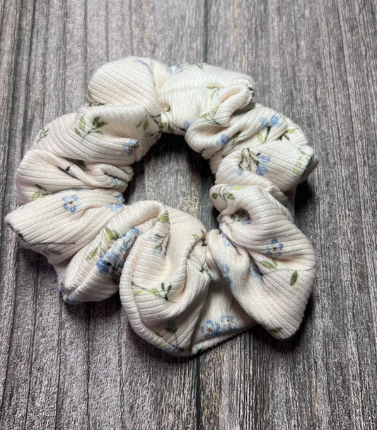 Ivory & Blue Floral Scrunchie