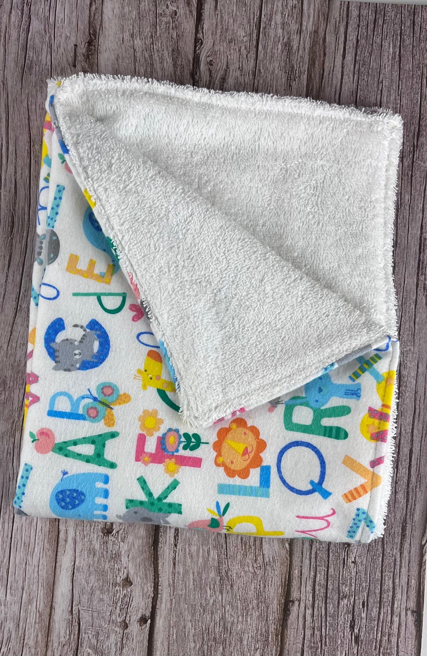 Alphabet Zoo w/ White Terrycloth Burping Cloth