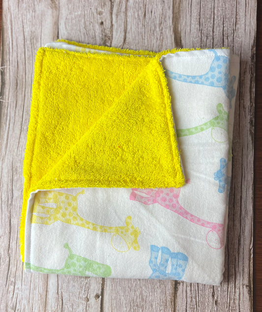 Blue & Green Giraffes w/ Yellow Terrycloth Burping Cloth