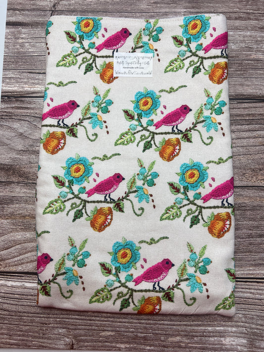 Hot Pink Birdie & Teal Flowers Book Sleeve
