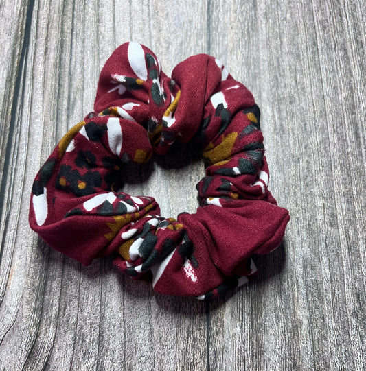Burgundy & White Floral Scrunchie
