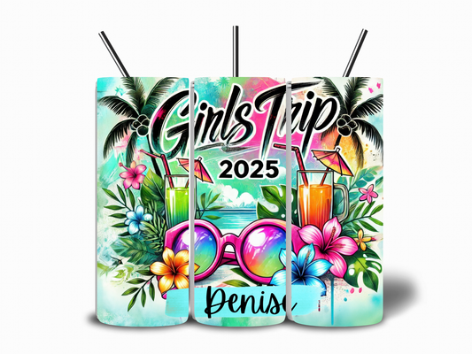 Girls Trip Palm Trees Customizable 20oz Tumbler