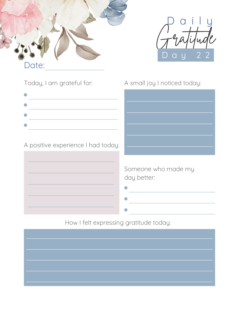 Grateful Heart-30 day-Gratitude Journal Instant Digital Download