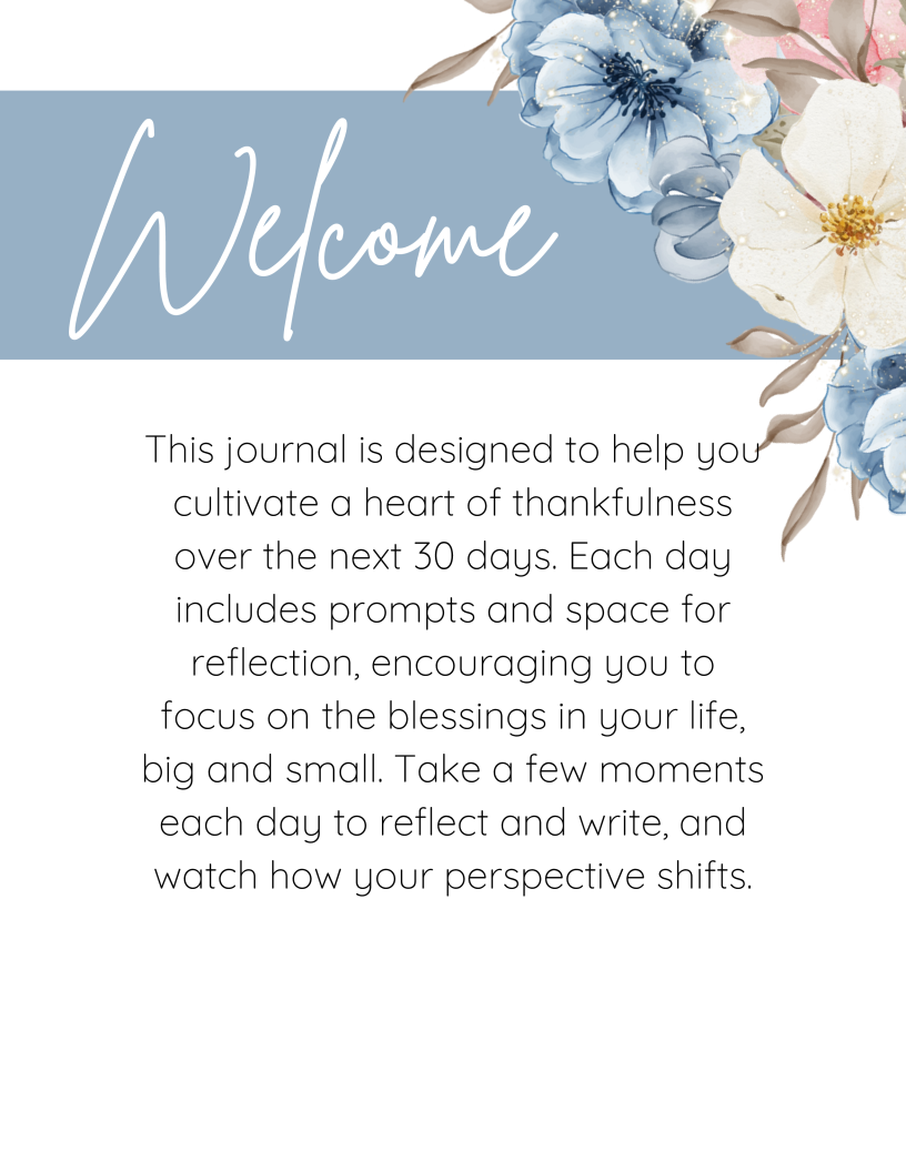 Grateful Heart-30 day-Gratitude Journal Instant Digital Download