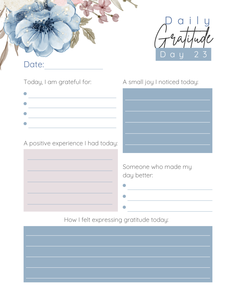 Grateful Heart-30 day-Gratitude Journal Instant Digital Download