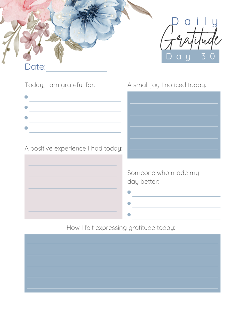 Grateful Heart-30 day-Gratitude Journal Instant Digital Download