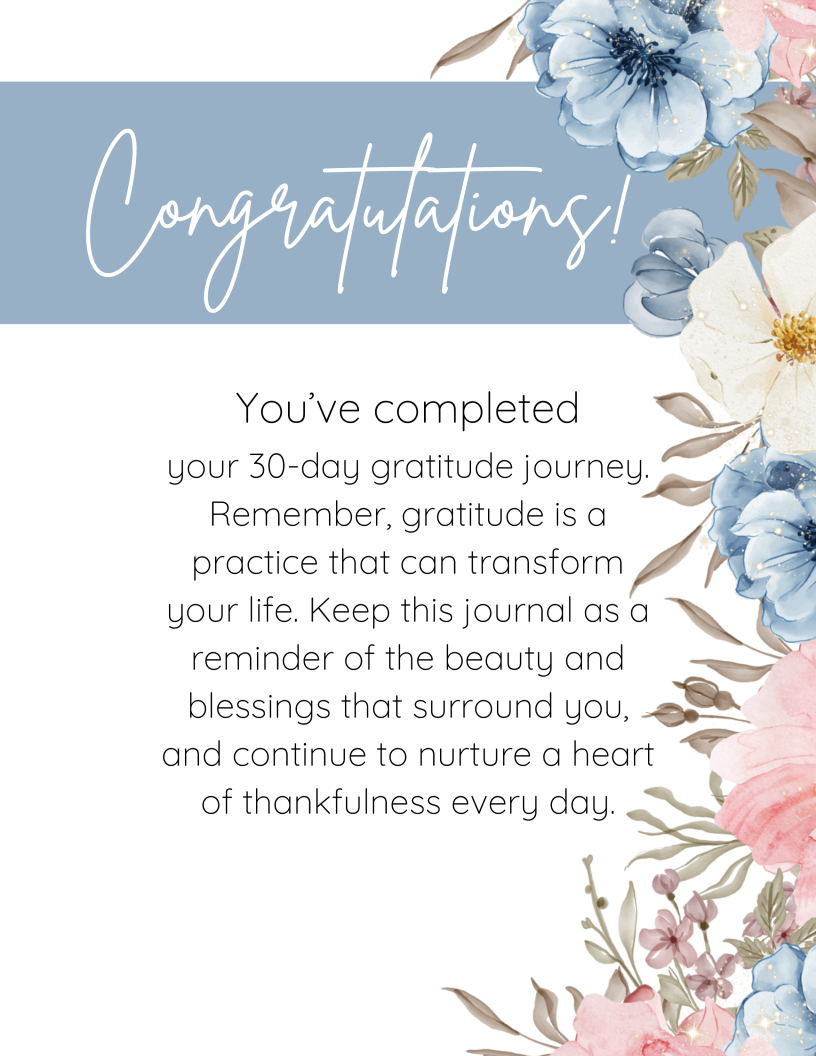 Grateful Heart-30 day-Gratitude Journal Instant Digital Download