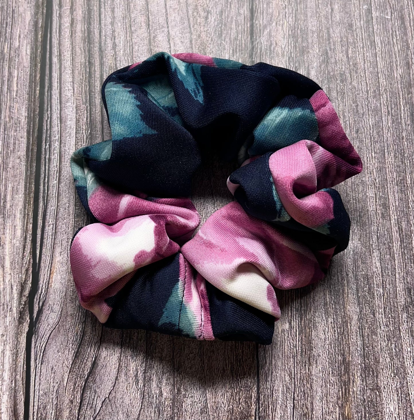 Navy Blue & Mauve Roses Scrunchie