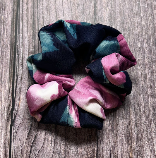 Navy Blue & Mauve Roses Scrunchie
