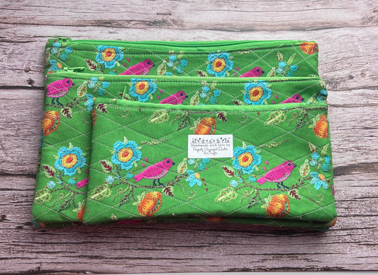 Hot Pink Birdie Handmade Quilted Zipper Pouches