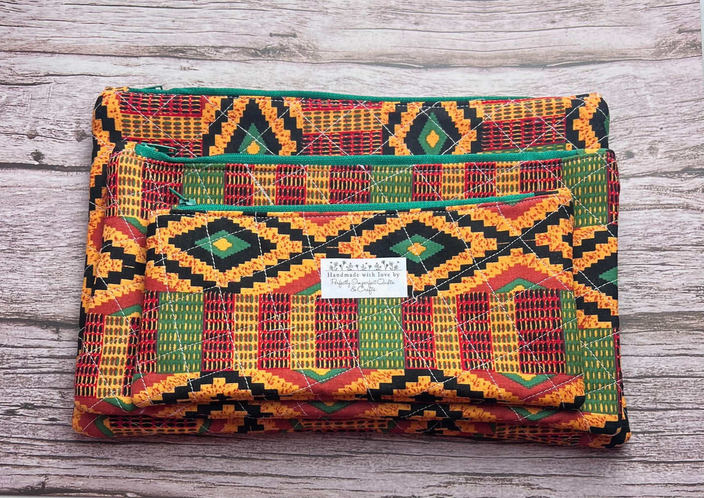 Multicolor Kenti Cloth Print Handmade QuiltedZipper Pouches