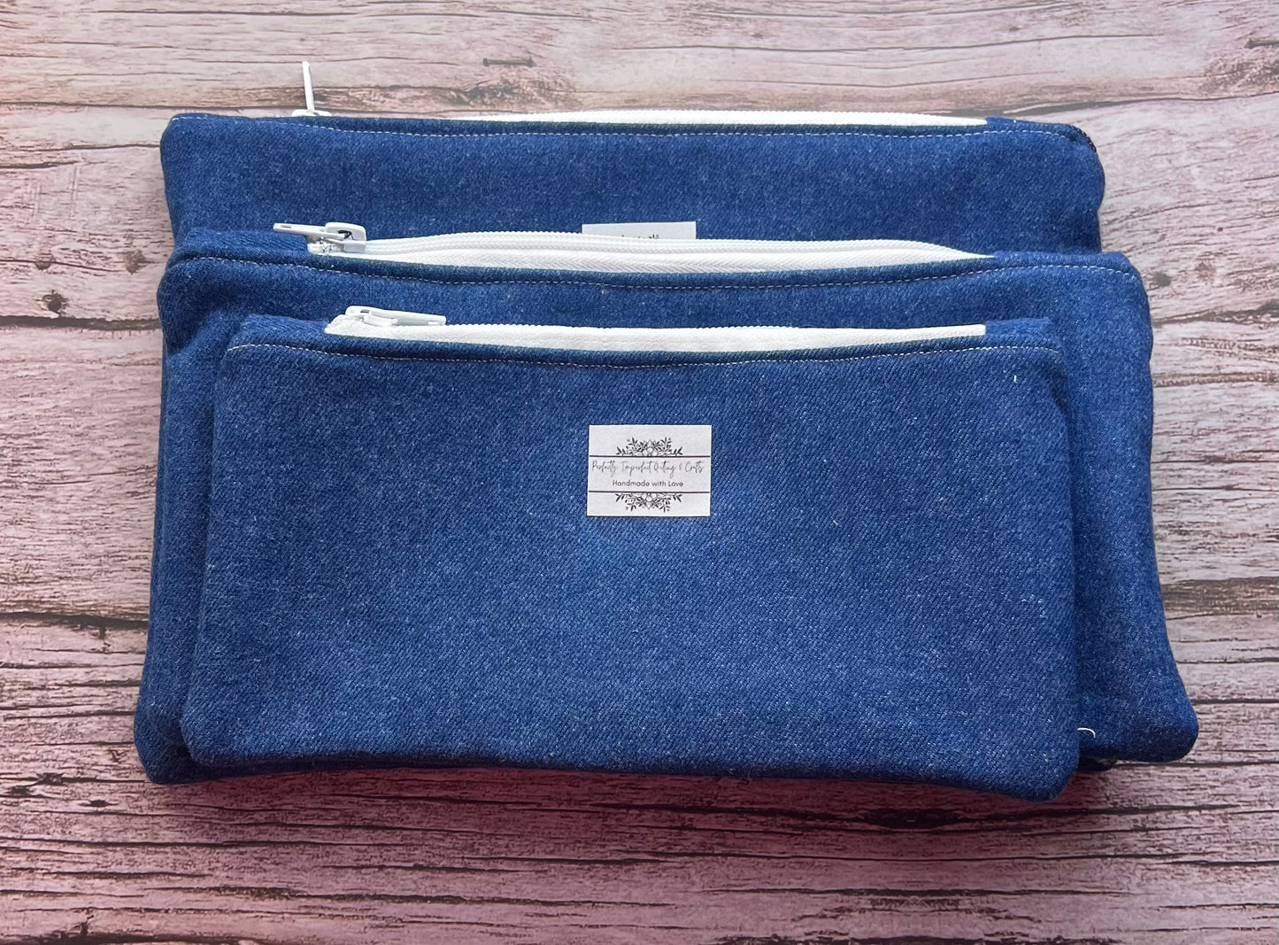 Dark Denim Handmade Quilted Zipper Pouches