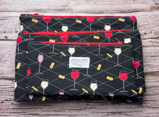 Wine & Fun Times Handmade Quilted Zipper Pouches