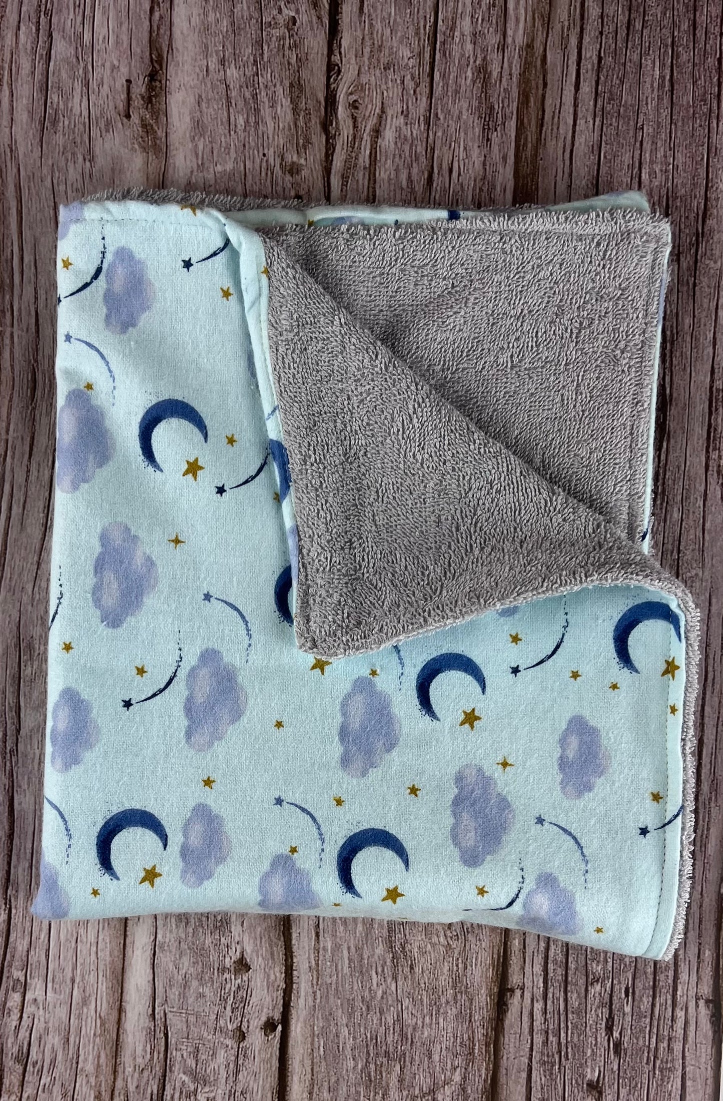 Moons & Clouds w/ Gray Terrycloth Burping Cloth