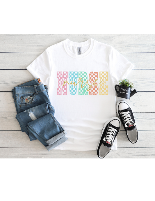 Nurse Checker Gold Font Graphic T