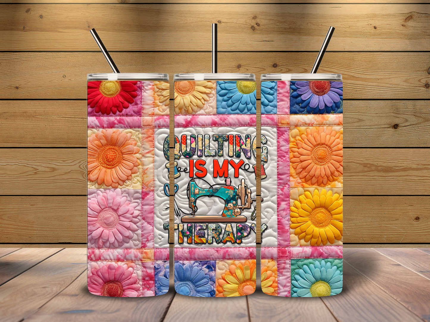 Quilting is My Therapy Flowers 20 oz Tumbler