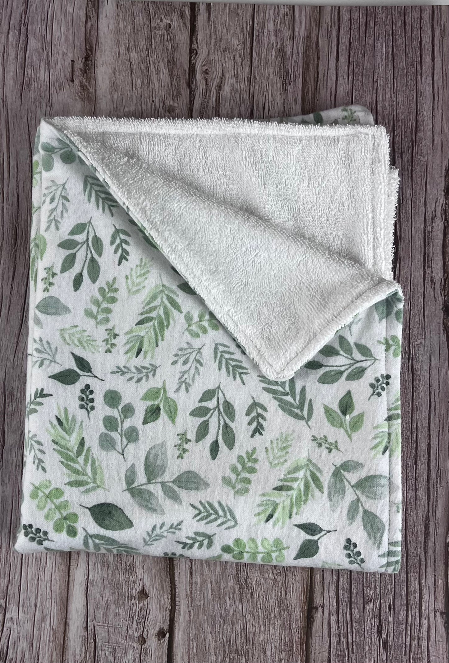 Sage & Leaves w/White Terrycloth Burping Cloth