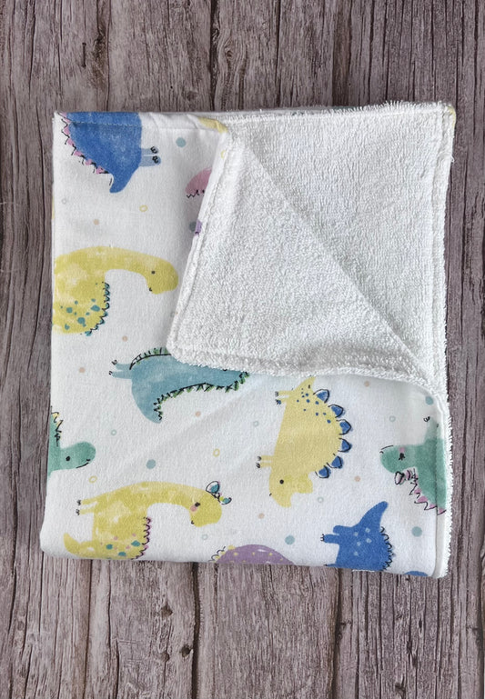 Water Color Dino w/ White Terrycloth Burping Cloth