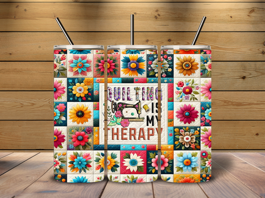 Quilting is My Therapy Sunflowers 20 oz Tumbler